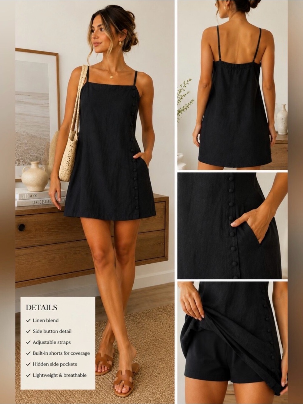 Abercrombie & Fitch Linen Blend Romper Dress w/ Shorts in Black.